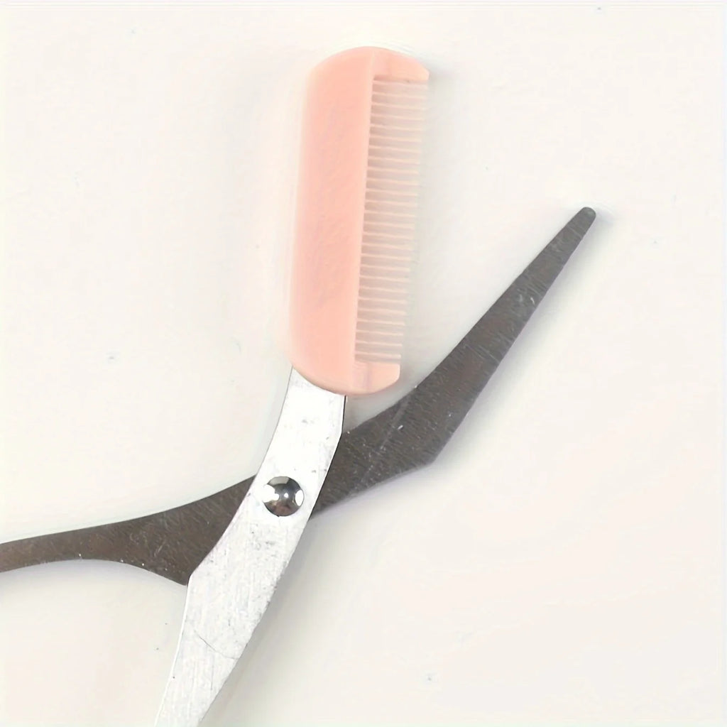 Eyebrow trimming scissors with built-in comb.