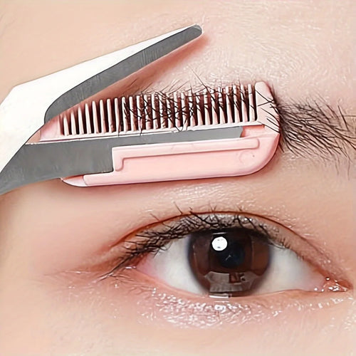 Eyebrow trimming scissors with built-in comb.