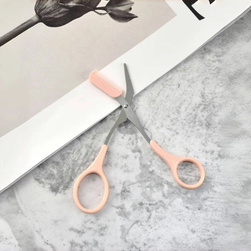 Eyebrow trimming scissors with built-in comb.